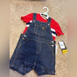 Lee Kids Blue Denim Overalls with Red Top